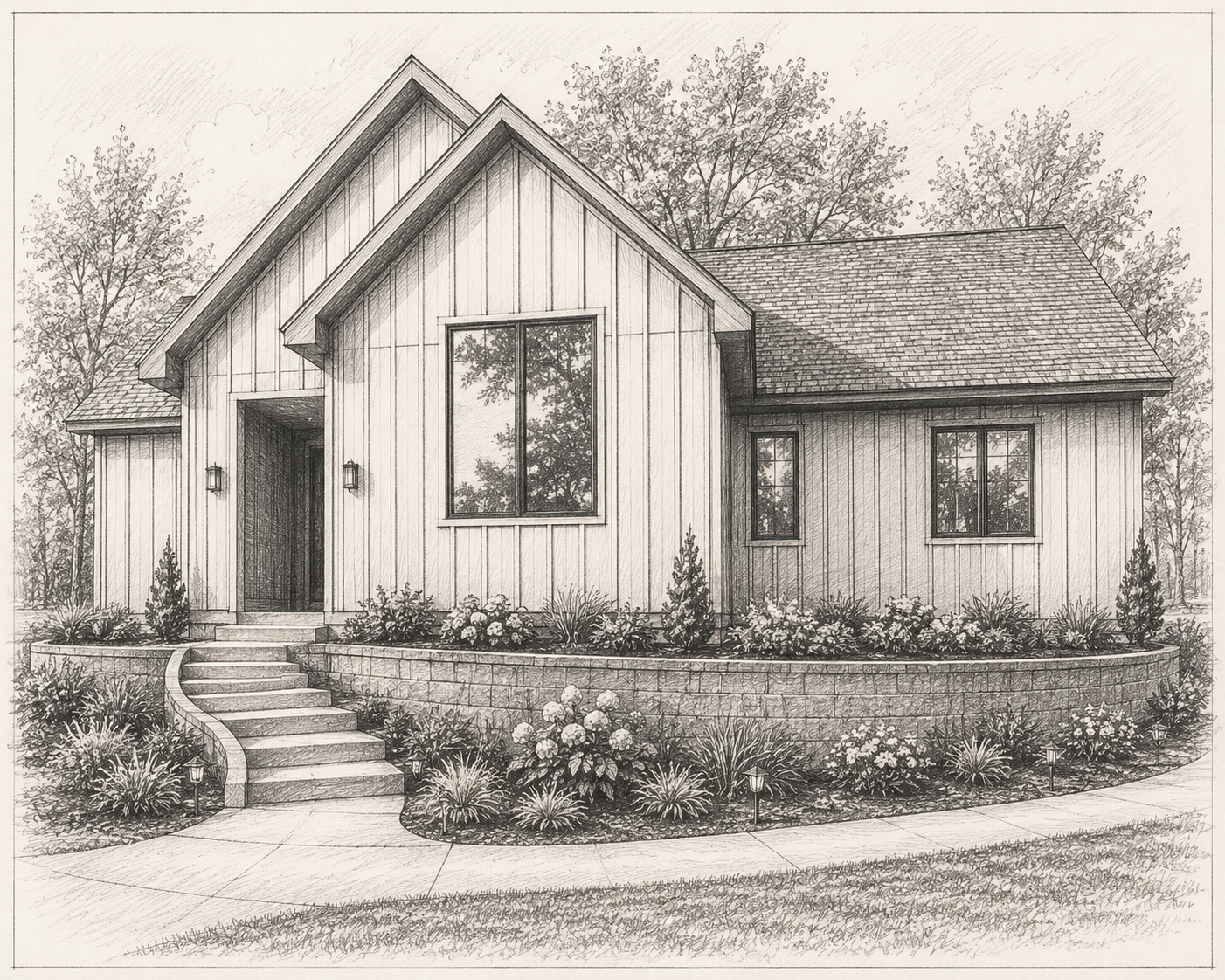 The Equestrian Cottage, line drawing