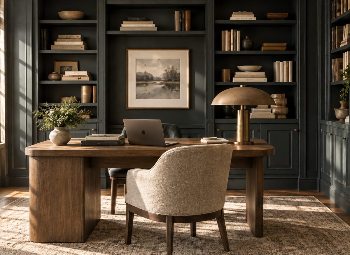 Charcoal study with built-in shelving