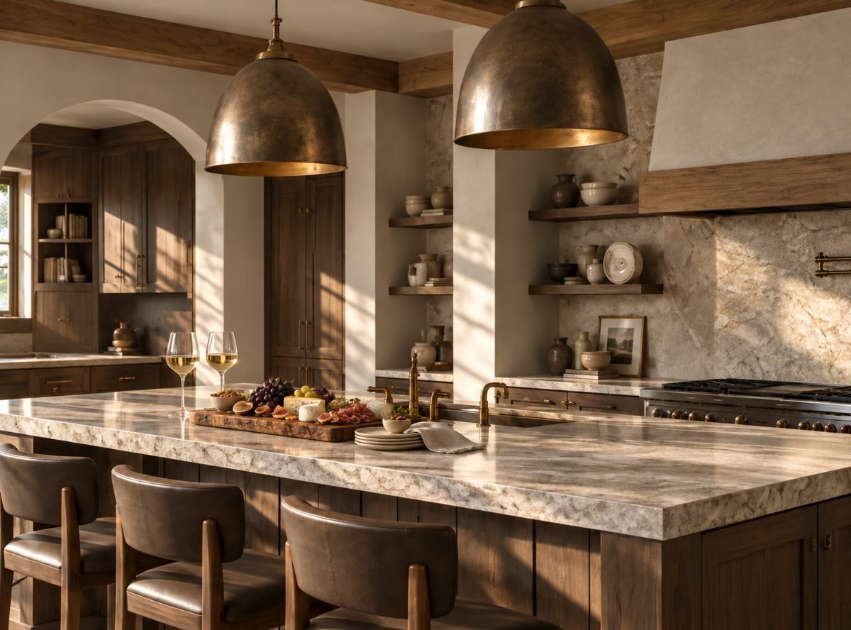 Warm wood and stone kitchen