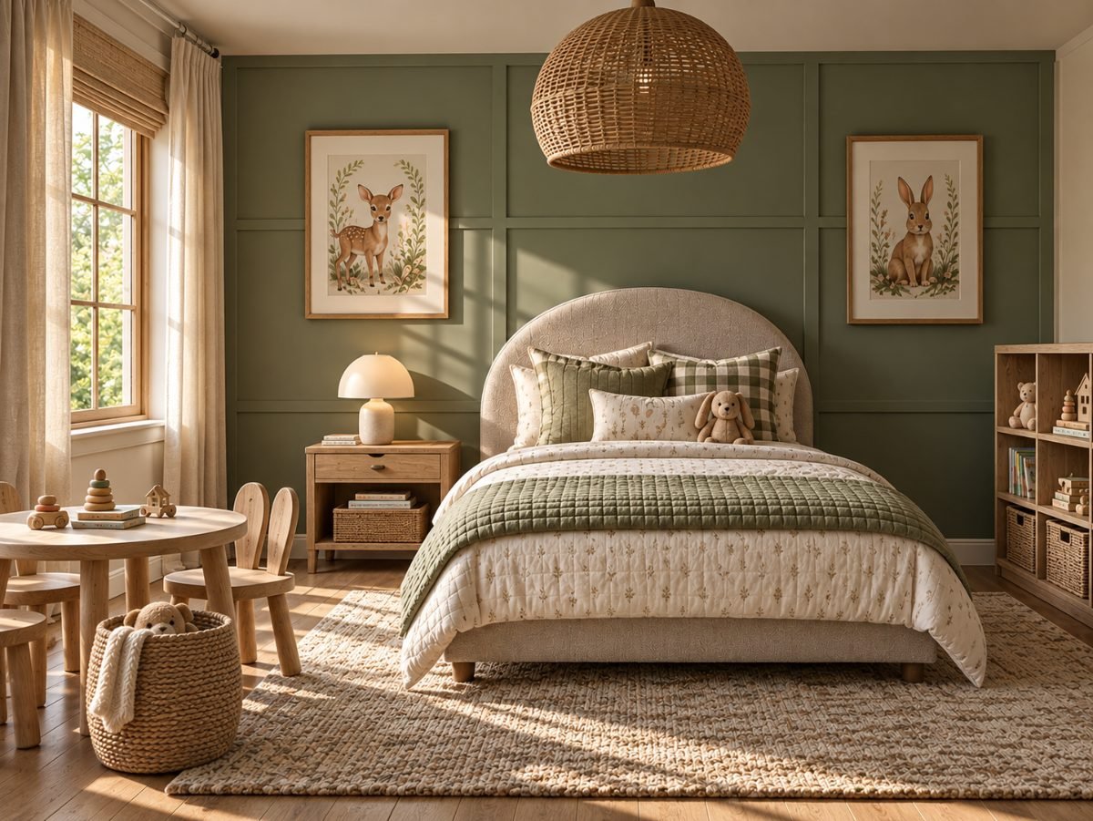 Sage green children’s bedroom